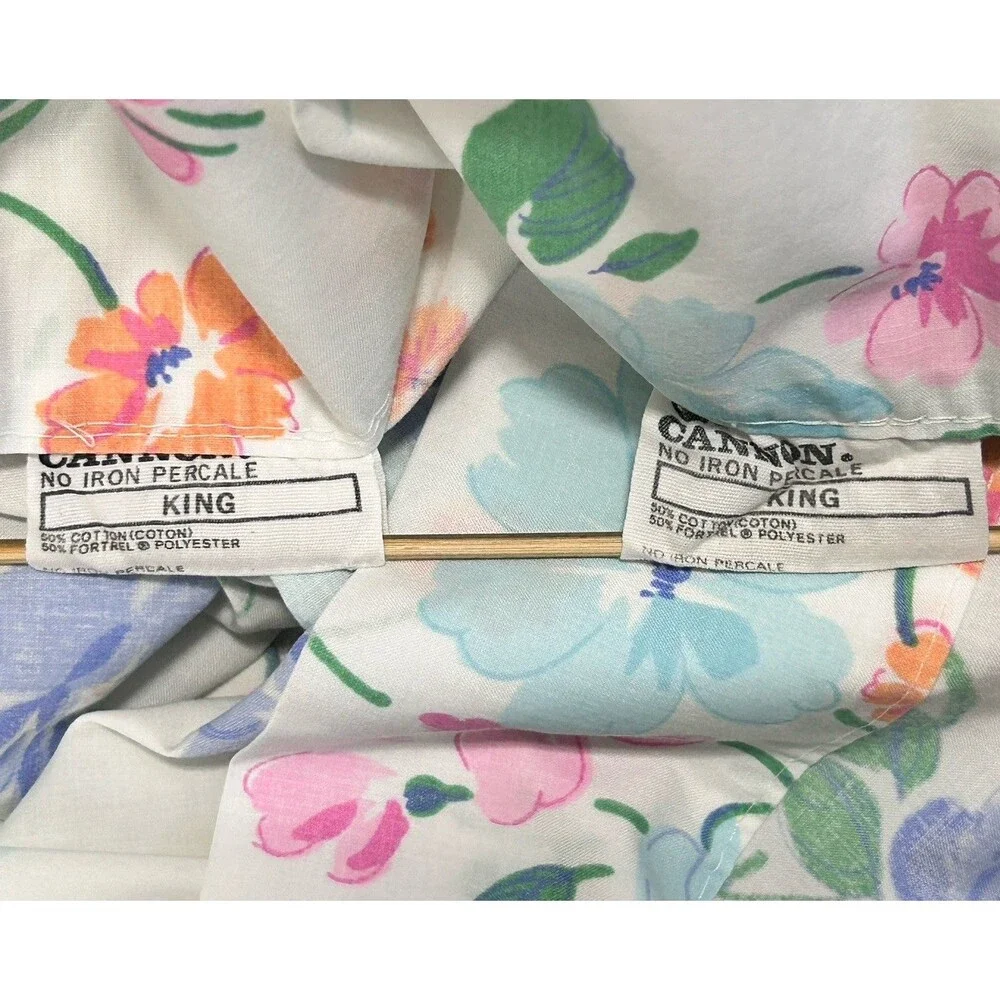 Vintage Cannon Pillowcase Pair King Pink Blue Pastel Floral 39 x 20 READ